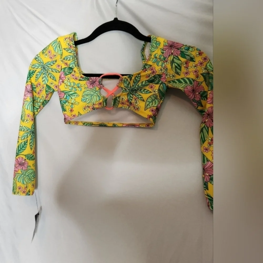 Girls' Tropics Utopia Floral Printed Rash Guard Top Only - Art Class L(10/12)